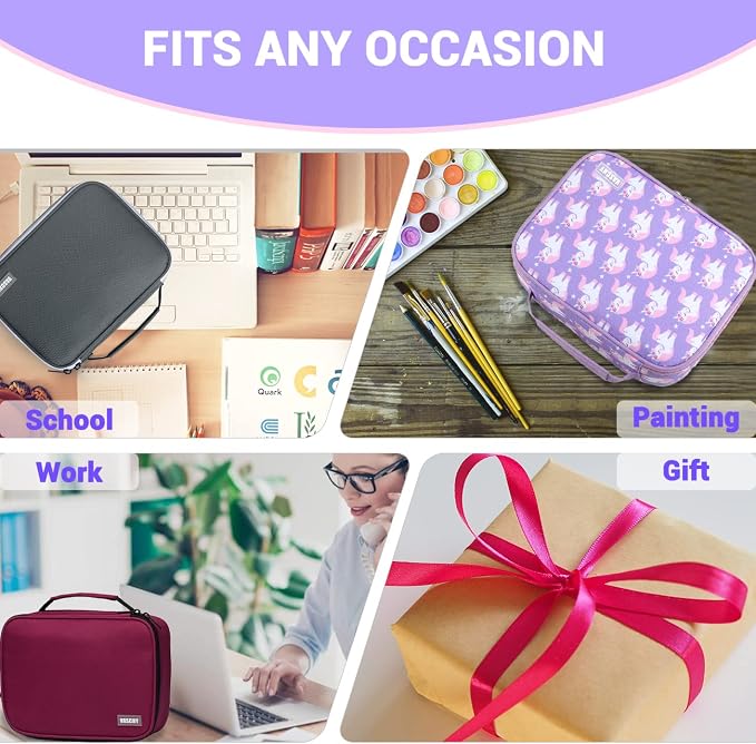 VASCHY Large Pencil Case, Art Color Pencils Pouch with Detachable Layers Multiple Zip Pockets for School Office Stationary Organization Purple Unicorn