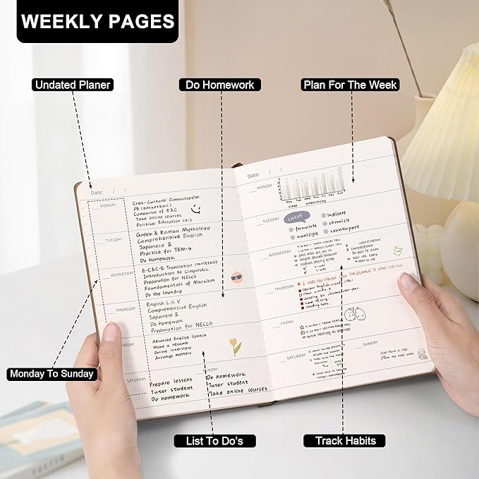 2026 Planner Undated Weekly Planner Notebooks A5 Week Plan Notepad Size 5.5'' X 8.1'' Inner Pocket ,Lined and Notes, No Dated Weekly To Do List Planner Notebook With Goal & Habit Tracker Organizer 100GSM Thick Paper, Pen Holder， Perfect For Office Home...