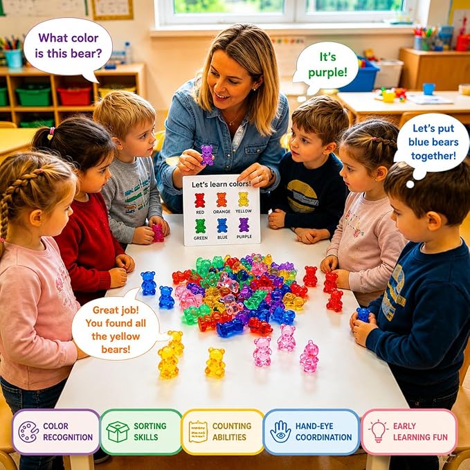 Counting Bears for Kids, 72 PCS Math Counters with Storage Box, Montessori Color Sorting & Counting Toys for Toddlers, Preschool Educational Math Manipulatives for STEM Learning (3 Styles)