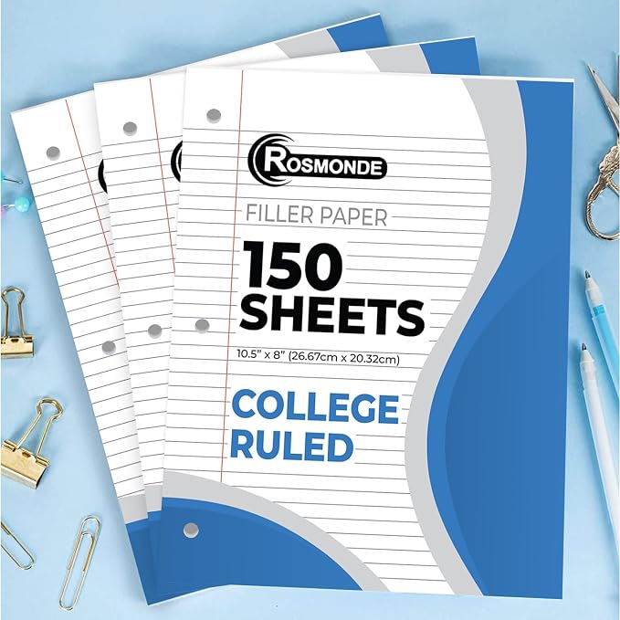 Rosmonde 13500 Sheets Loose Leaf Paper Bulk, 90 Pack, College Ruled Paper
