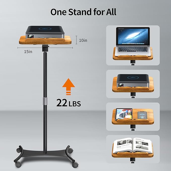 NAMON Rolling Floor Book Stand for Reading, 100% Solid Wood, Height Adjustable 16.5"-51", Floor Reading Stand with 4 Lockable Casters & Page Clip for Books, Sheet Music (Rolling/Classic, 10" x 15")