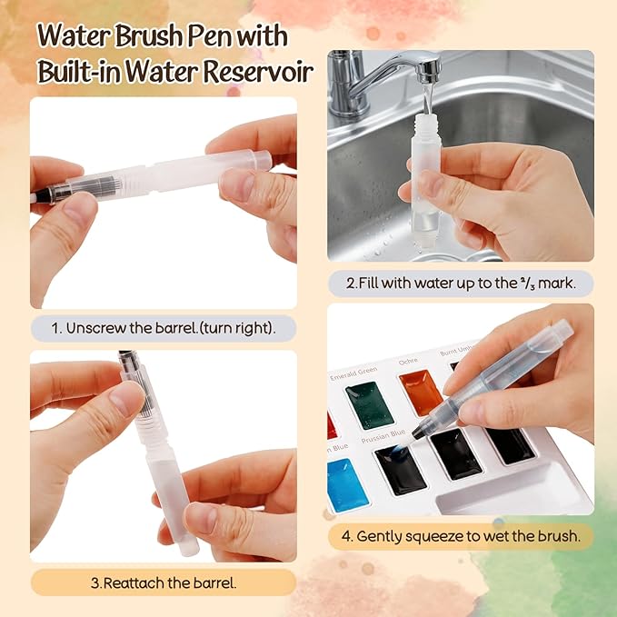 Watercolor Workbook-Water Colors Paint Adult Set with 12 Original Forest-Themed Patterns,12 Paint Colors&Refillable Brushes,Coloring Books for Adults Beginners,Arts&Crafts Birthday Gifts
