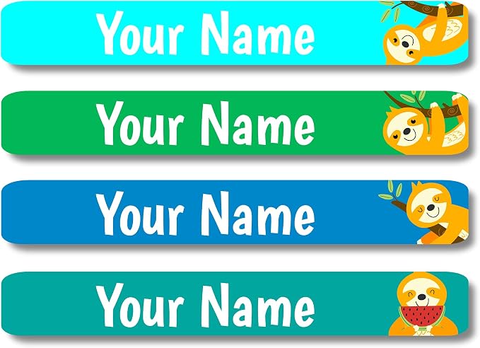 Lovable Labels Personalized Labels for Kids (120 Labels) - Waterproof Dishwasher Safe Peel and Stick Labels are Great for School Supplies Daycare Camp Bottles (Sloth Mode)