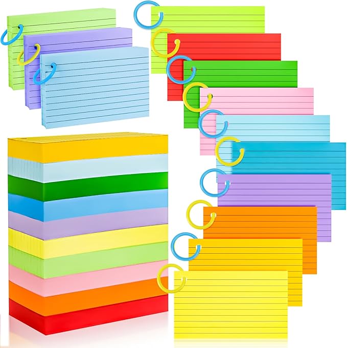 280Pcs Colored Index Cards 3x5 Inch Flash Cards with Rings Lined Note Card Flashcards, Colorful Ruled Card Pad Index Note Books 3 x 5 Notecards for Studying School Supply College Office