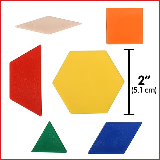 edxeducation Plastic Pattern Blocks | Set of 250 | Math Manipulative for Fractions, Symmetry, Patterning and Creativity , up to 12 years| Math Supplies for Classroom