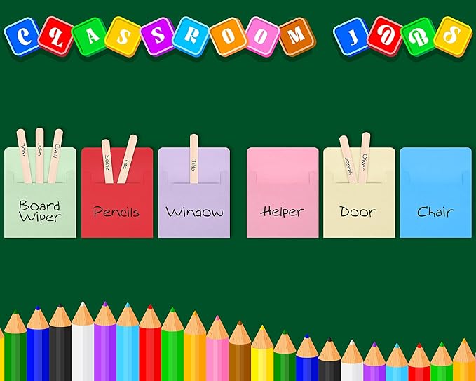 86 Pieces Class Jobs Pocket Chart for Classroom, Bulletin Board for Teacher's Helper, Class Management Educational Pocket Chart with Teacher Must Haves Classroom Supplies(Multi Colors)