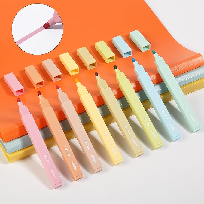 Mr. Pen- Aesthetic Highlighters No Bleed, 8 Pack, Pastel Colors, Chisel Tip, Cute Highlighters Assorted Colors for Journaling, Highlighting, Underlining, Fast Dry, Back to School Supplies