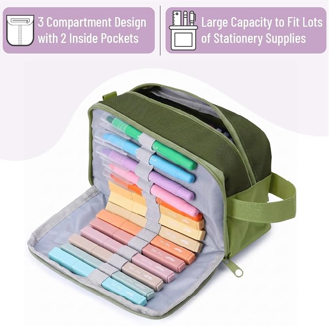 Mr. Pen- High Capacity Pencil Case, Large Pencil Pouch with 3 Compartments and 2 Pockets, Large Pencil Bag with Smooth Zipper, Cute Pencil Case Pouch Organizer, School Supplies for Teens
