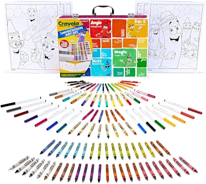 Crayola Limited Edition Coloring Set (115 Pcs), Kids Art Supplies & Drawing Kit with Crayons, Markers & Colored Pencils in Storage Case, Gifts, Ages 5+