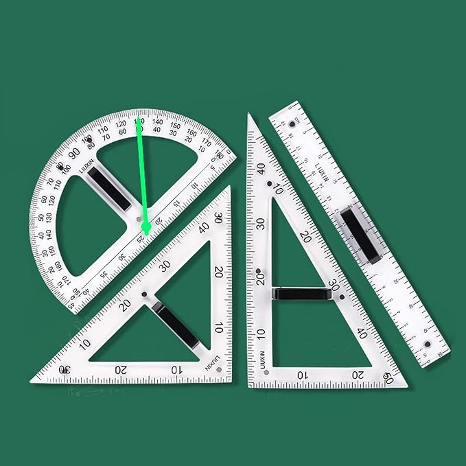 Math Ruler Magnetic Classroom Math Geometry Tool Set Enhances Classroom Learning, Easily Mounts to Blackboard Protractor Measuring Ruler Triangle Ruler, Tp4pc