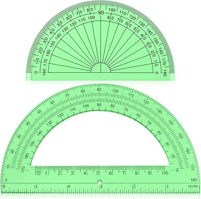 EBOOT 2 Pcs Plastic Protractor Clear 180 Degrees Transparent Protractor for Geometry, 4 Inch and 6 Inch(Green)