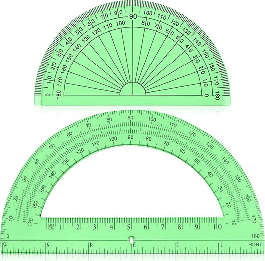 EBOOT 2 Pcs Plastic Protractor Clear 180 Degrees Transparent Protractor for Geometry, 4 Inch and 6 Inch(Green)