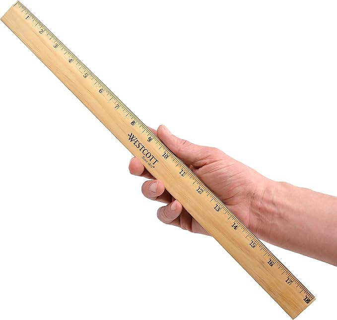 Westcott 18-Inch Wooden Ruler with Single Metal Edge, Clear Lacquer Finish, 12-Pack (05018)
