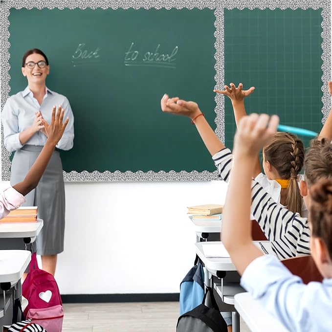 Fuyoooo 49 ft Composition Magnetic Borders for Classroom, Black and White Bulletin Board Borders, Magnetic Whiteboard Classroom Strips Reusable Rolled Wall Trim for School Teacher Offices Chalkboard
