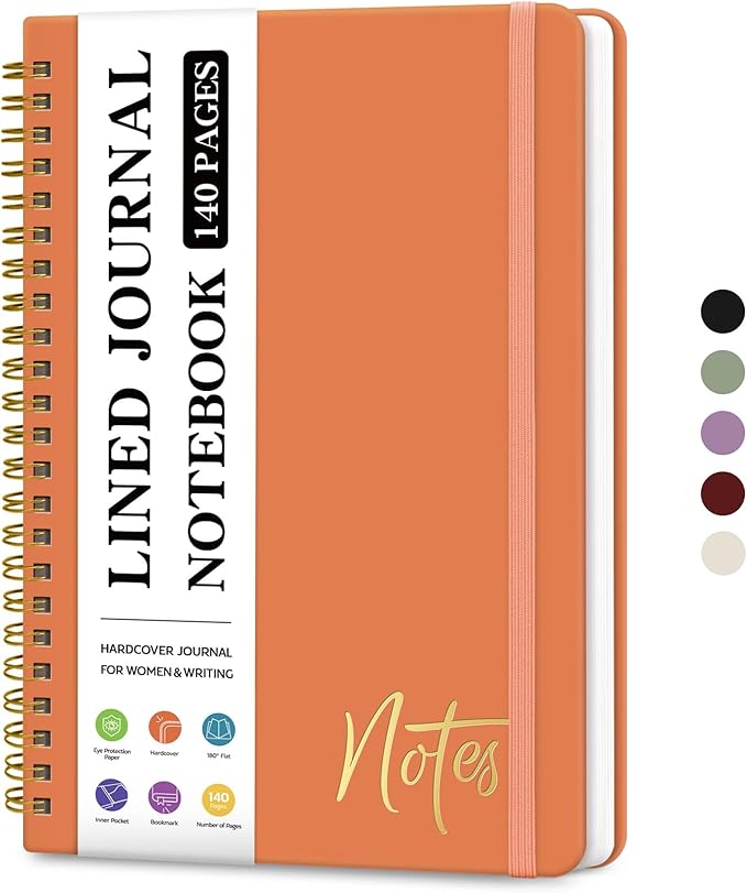 ZOTIA Lined Spiral Journal Notebook for Women, A5 College Ruled Journals for Writing, Hardcover Notebooks for Work, Note taking and Office School Supplies,140 Pages - Coral