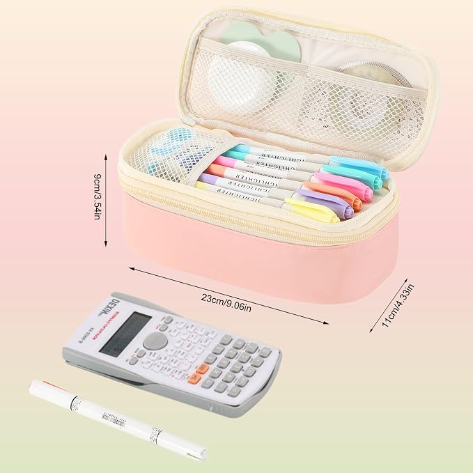 Large Pencil Bag for Girls Teens Kids School Pencil Case Organizer Pink | Zipper Pencil Pouch Big Cute Stationery Aesthetic Pencil Box for School Office, Wear-resistant Fabric, Large Capacity Design