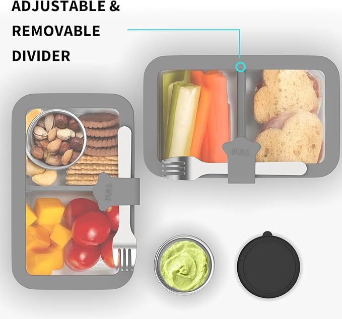 Bakpoco Stainless Steel Bento Box for Kid, 33oz Leak-Proof Lunch Box Containers with Adjustable Divider, Microwave-Safe, Metal Lunchbox for School Travel