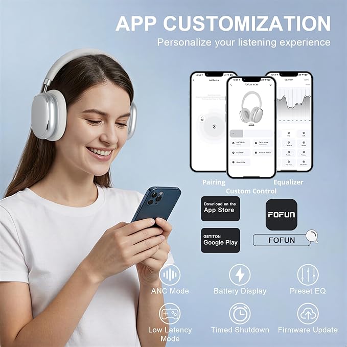 NC95 Hybrid Active Noise Cancelling Headphones with Knob Control, 120H Playtime Over Ear Headphones Wireless Bluetooth 6.0, App Control, Hi-Res Audio, Comfort Fit, Clear Calls for Travel/Workout