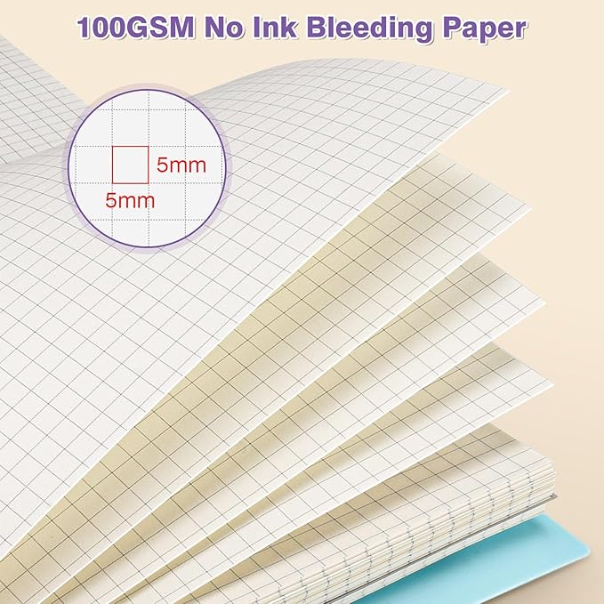 Graph Paper Notebook: 5 Subject Graphing Notebook with Removable Dividers, 300 Pages 100gsm Thick Spiral Grid Notebooks, 5x5 Graph Ruled Paper, Large A4 Journal for School Work Women Men, 8.5" X 11"