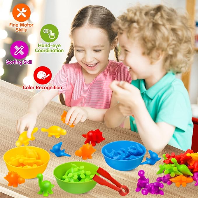 USATDD Counting Dinosaurs Montessori Toys Color Sorting Animals Matching Games Preschool Learning Activities Educational Sensory Toys Easter Basket Stuffers Gifts for Kids Toddlers Boys Girls Age 3+