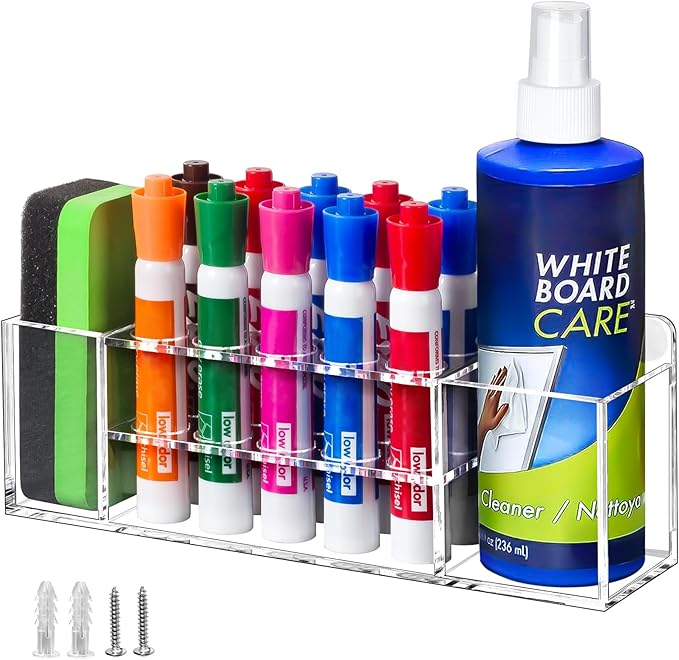 Magnetic Dry Erase Marker Holder for Whiteboard, Wall Mount Pen Holder for Refrigerator, Clear Pencil Holder for Fridge, Strong Magnet Locker Organizer for Classroom, Office