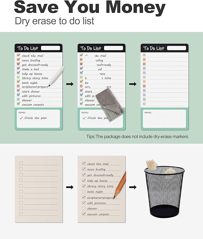 Dry Erase to Do List Sticky Notes| 12pcs Premium Daily Planner White Board| Chore Chart Checklist Notepad| Lined Task Todo Memo Pad| Removable Suitable for Home,Office,Refrigerator,Desk