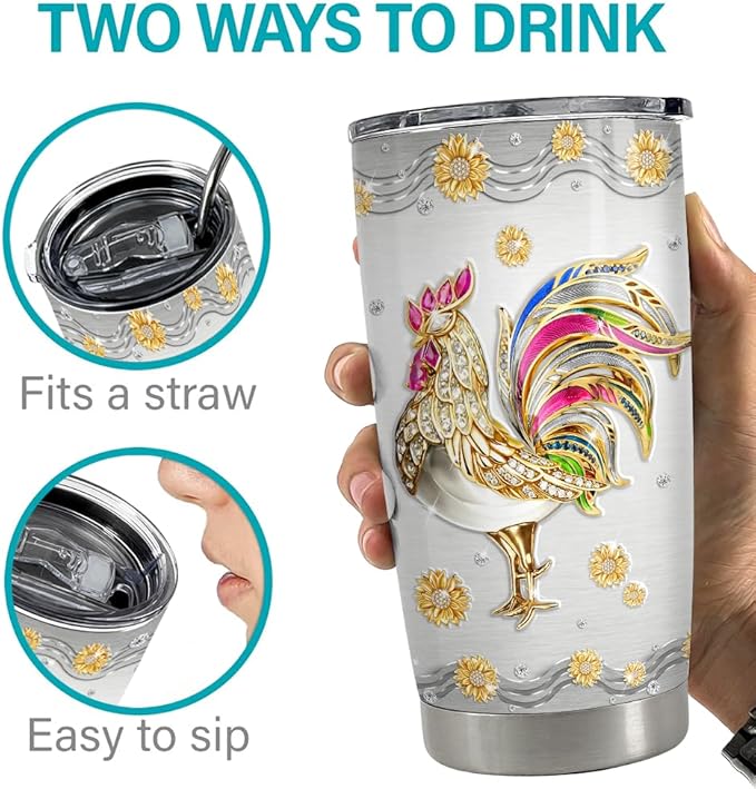 SANDJEST Chicken Tumbler 20oz Jewelry Drawings Stainless Steel Insulated Tumblers Chicken Gifts for Women Girls Coffee Travel Mug Cup Gift for Birthday Christmas