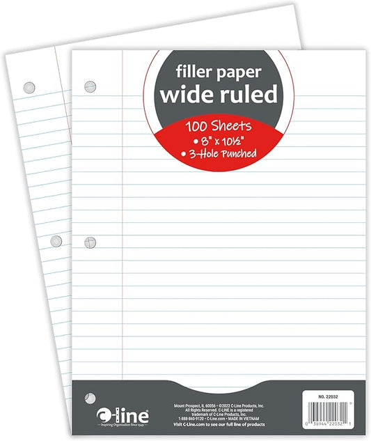 C-Line Filler Paper, Wide Ruled, White, 100 Sheets, (22032)