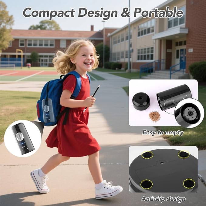 AFMAT Electric Pencil Sharpener, Rechargeable Fully Automatic Pencil Sharpener for Jumbo & Colored Pencils (7-11.5mm), Auto in/Out, Hands-Free, Portable for Home/Classroom/Office PSX6 (Black)