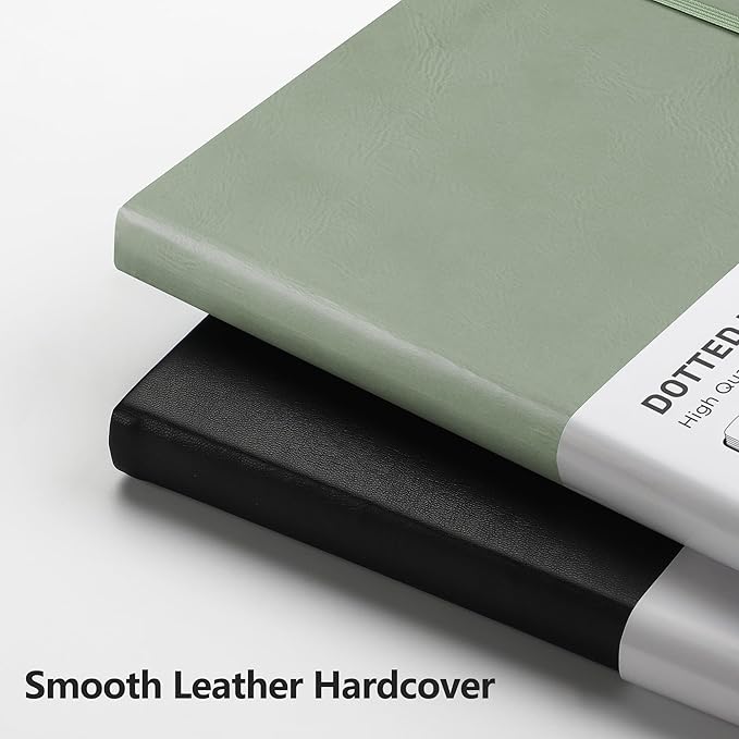 RETTACY Dotted Journal Notebook, 192 Pages, A5 Medium Size (5.7'' x 8.3''), Leather Hardcover, 100 GSM Thick Paper, for Journaling, Planning, Tracking (Sage Green)