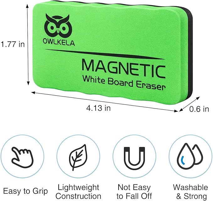 OWLKELA 8Pcs White Board Erasers, Magnetic Dry Erase Eraser Ideal for School, Office, Classroom and Home, Green