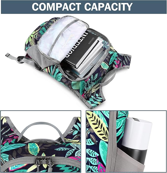 ZOMAKE Lightweight Packable Backpack, 18L Small Foldable Daypack for Hiking | Water Resistant Collapsible Backpacks for Women Men, Everyday Carry, Multi Compartment Storage(Mixed Color Leaves)