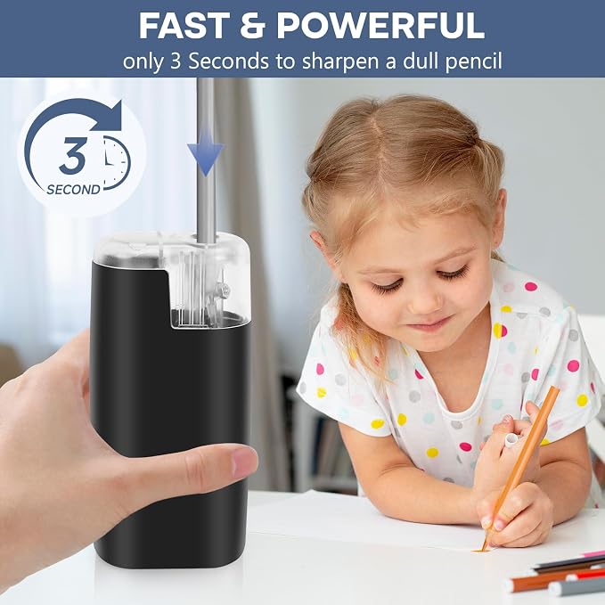 Portable Battery-Powered Electric Pencil Sharpener – Compact Design for Easy Use at Home, School, or Office – Ideal for Standard Pencils (Black)
