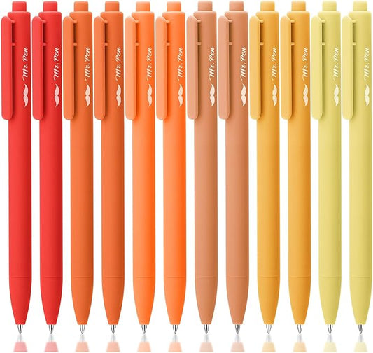 Mr. Pen- Retractable Gel Pens, 12 Pack, Black Ink, Summer Morning Barrel, Fine Point 0.5mm, Fast Dry, Smooth Writing, Cute Pens for Drawing, Writing Planner and School Supplies