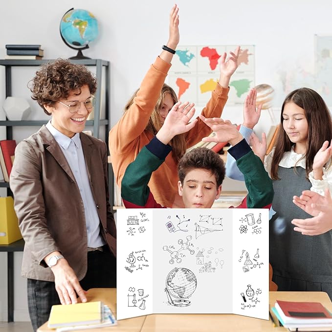 EARTHSON 8 Pack Trifold Presentation Board, 24" x 16" Portable Poster Board, White Corrugated Display Board for School, Business Projects, Event Displays, Science Fairs