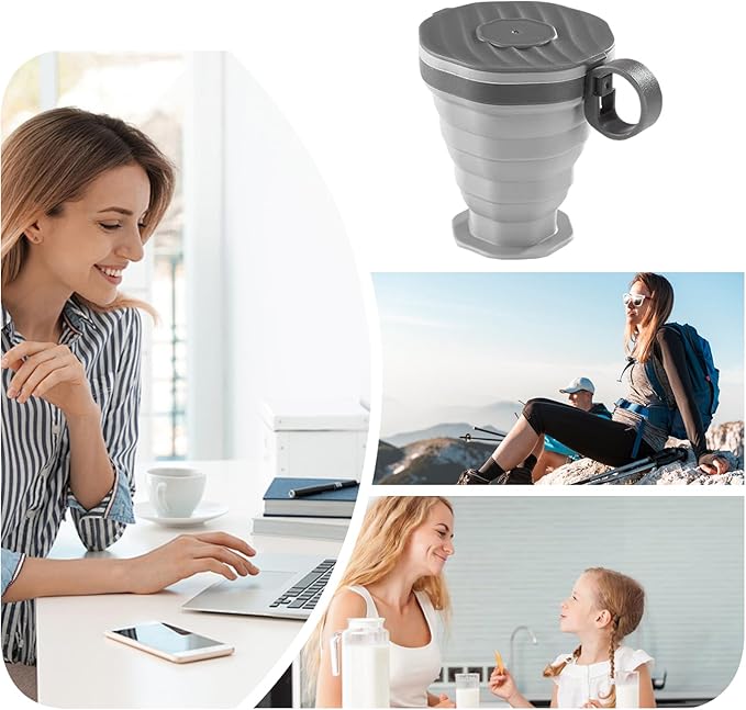Reusable Travel Cup, Foldable Outdoor Coffee Mug, Leak-Proof Pocket-Size Water Bottle with Durable Silicone Body, Lightweight Portable Accessory with Modern Style, Camping Tool for Hot Cold Drinks