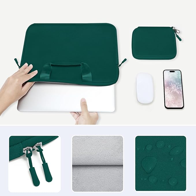 MOSISO Laptop Case 13.3 inch, 13-13.3 inch Laptop Sleeve Bag Compatible with MacBook Air/Pro 13 / Pro 14, HP Dell ASUS, Neoprene Carrying Computer Bag with Handle&Detachable Small Case, Teal Green
