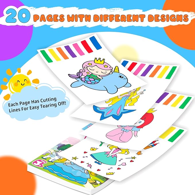 Fenmay Paint with Water Books for Kids, Mess Free Coloring Books with 2 Premium Brushes for Kids Ages 3-5, 4-8, Arts and Crafts Drawing Activities Birthday Gift (Princess)