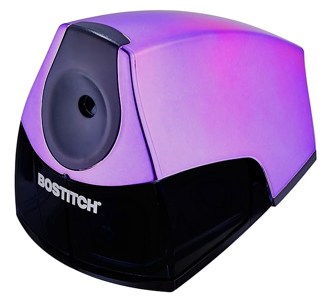 Bostitch Office Electric Pencil Sharpener for Classroom & Desk Use, Heavy-Duty Stall-Free Motor, High-Capacity Shavings Tray, Metallic Purple
