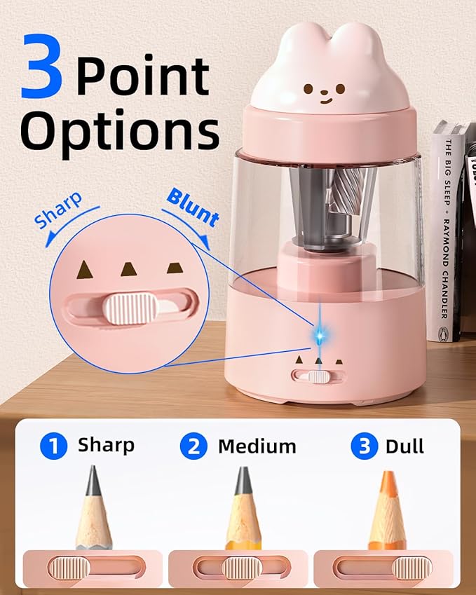 ZMOL Colored Pencil Sharpener for Kids Gift, Rechargeable Electric Pencil Sharpener, Auto Stop, Pencil Sharpeners for Battery Powered Cute No.2/Colored Pencils (6-8mm), Classroom/Office/Home (Pink)