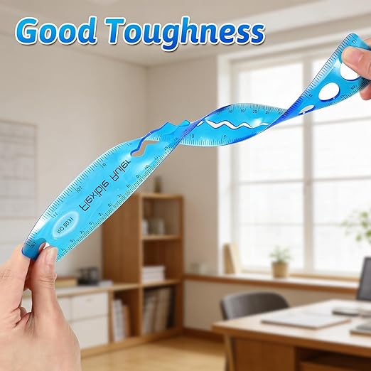 2-Pack Flexible Ruler 12 Inch, Clear Ruler Small Rulers with Centimeters & Inches, Bendable Shatterproof Plastic Rulers for Home Office Supplies (Red & Blue)