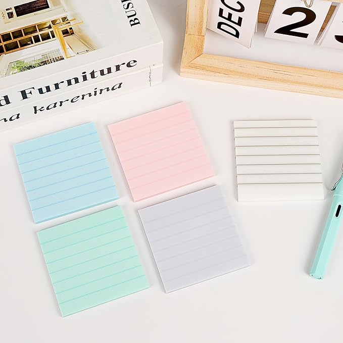 100 Sheets Transparent Lined Sticky Notes 3"x3", Frosted Self-Stick-Notes, Pearlescent Clear See Through, Waterproof, Easy to Post for Office, Home, Notebook, Reusable (Lined- Light Blue