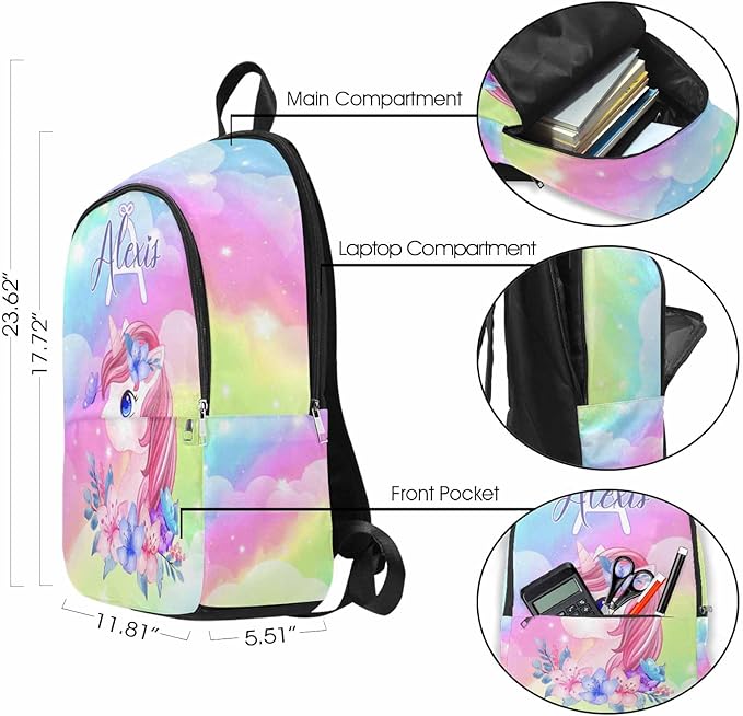 M YESCUSTOM Custom Backpack for Kids, Personalized Princess School Backpack with Name Customized Girls Bookbags Knapsack Casual Laptop Backpack for Teens Adults