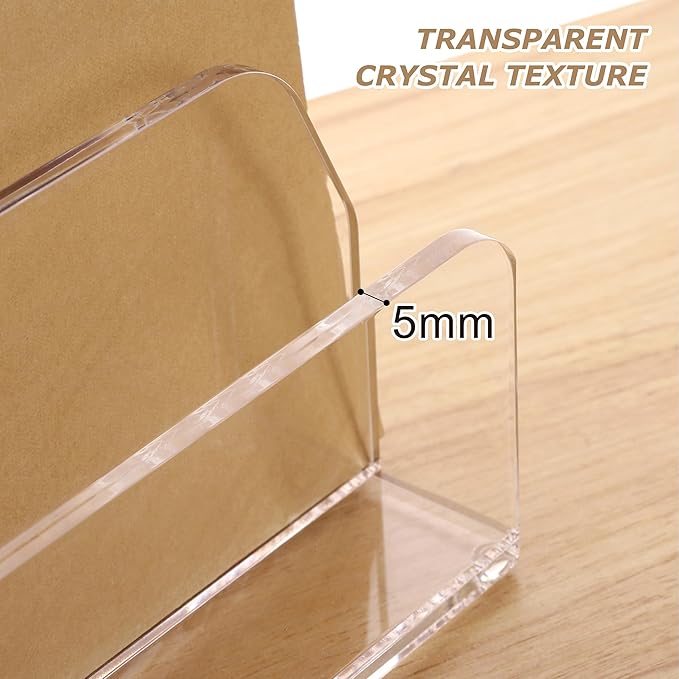 SANRUI Acrylic Desk Mail Organizer Sorters, Clear 5 Upright Compartments Laddered Desktop File Letter Holder, Multifunction Envelope Vertical Folder Racks Document Holders for Office, Home, School