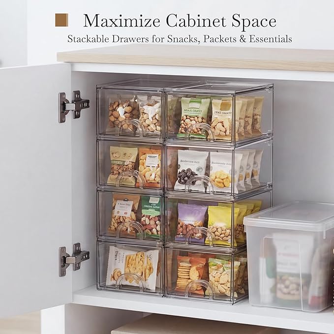 8 Pack Small Clear Stackable Acrylic Storage Boxes for Art Tool & Sketch, Storage Drawers, Storage Organizer, Clear Plastic Makeup Organizer, Ideal for Vanity, Cabinet, Desk Organization