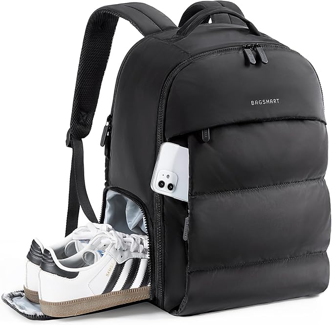 BAGSMART Travel Backpack for Women, Gym Backpack with Shoe Compartment | Carry on Backpack Airline Approved, PVC Wet Pocket, Fits 15.6" Laptop, Large Side Pocket, Lightweight, Water-resistant