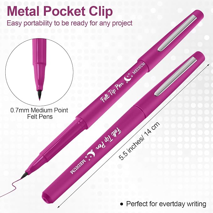 Fuyoooo 36 Pcs Pink Felt Tip Pens Bulk, Quick Dry, 0.7 mm Medium Point