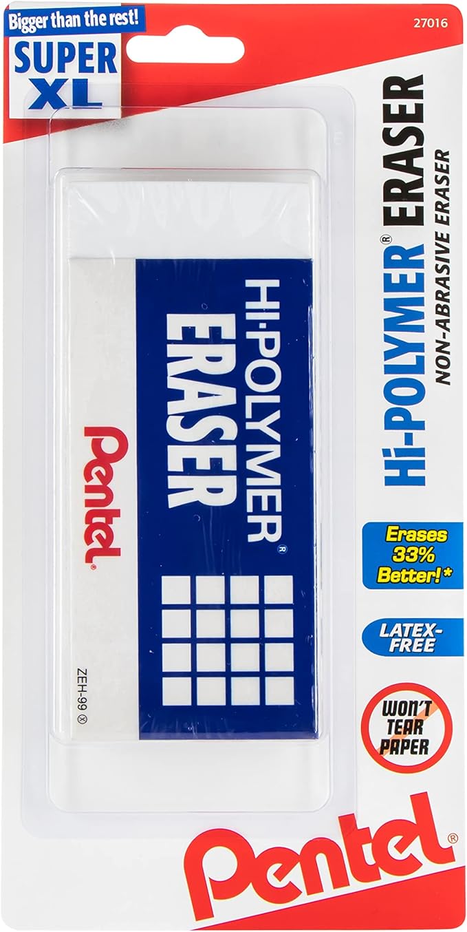 Pentel Hi-Polymer Block Eraser, Super XL White, 1-Pk (ZEH99BP)