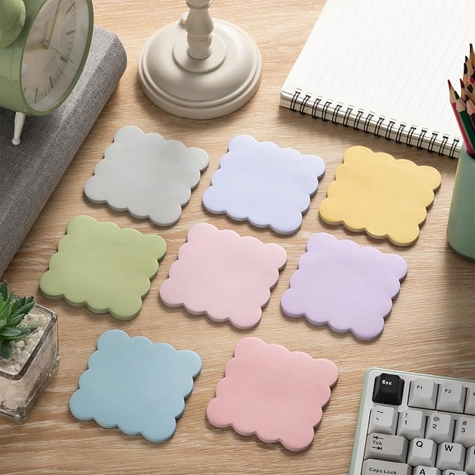 Eaasty 8 Pack Scalloped Aesthetic Sticky Notes Bulk Pastel Cute Wavy Self Sticky Note Pads 3" x 3" Blank Rainbow Colors Note Pads for Back to School Office Supplies 240 Sheets