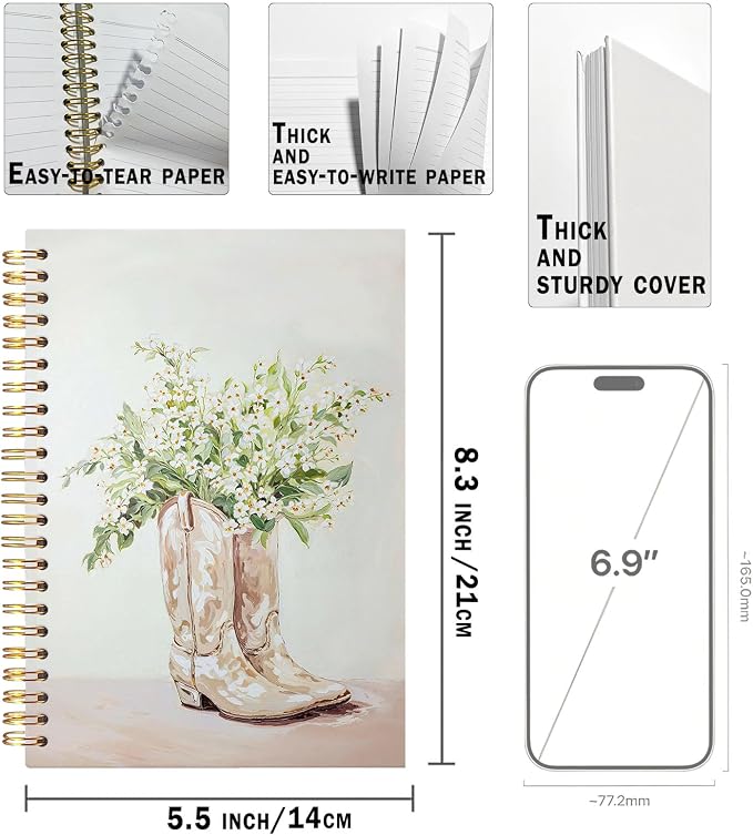 UTELKA Western Notebook, Vintage Coastal Cowgirls Dotted Spiral Notebook 5.5x8.3, Preppy Notebook Western Office Supplies for Women Girls Preppy Journal Girls Western Stuff for Women